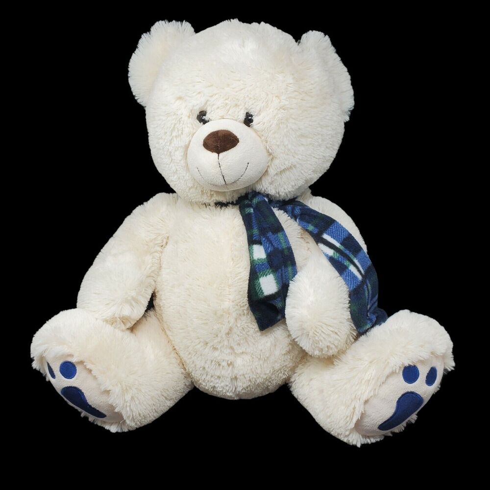 Dan Dee 20" Teddy Bear Christmas Plush Stuffed Animal White Blue Plaid Scarf